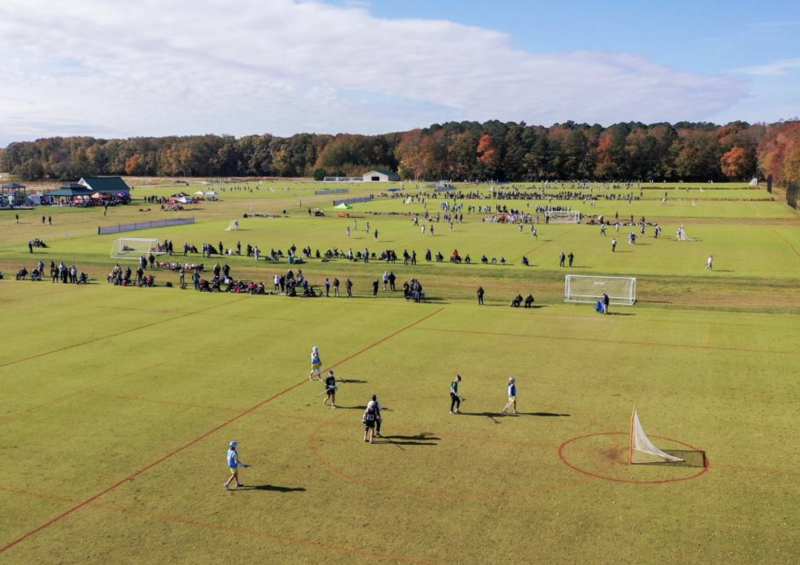 Some 3,500 athletes and 200 college coaches from 226 teams will play on 24 fields July 7-9 during the Intercollegiate Women’s Lacrosse Coaches Association Capital Cup. Events will take place at Sandhill Fields Sports Complex (shown), Sussex Academy and DE Turf Sports Complex. SANDHILLFIELDS.ORG PHOTO